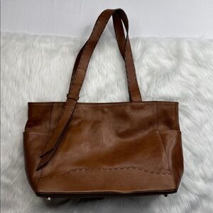 Divina Firenze Brown Leather Tote hand bag handbag purse heavy stitching accent